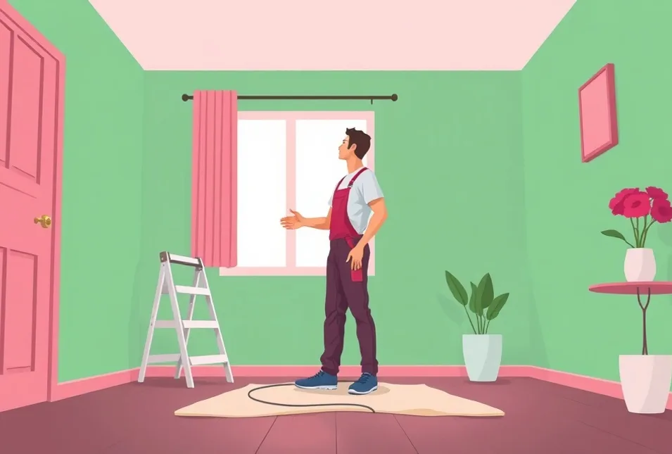 Artisan et client se serrant la main dans une pièce fraîchement peinte