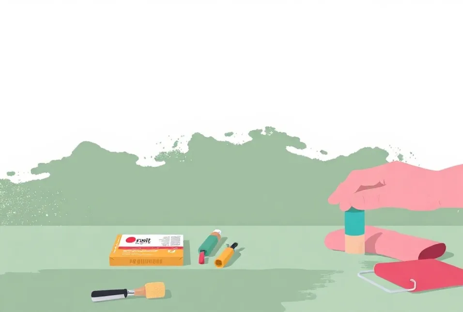 Outils de peinture disposés dans l'ordre des étapes du chantier